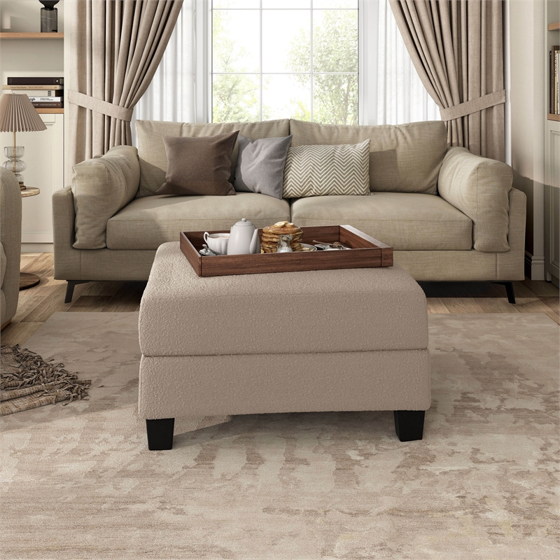 Bowery Hill Beige Fabric Storage Ottoman with Lift-Off Lid and Foam