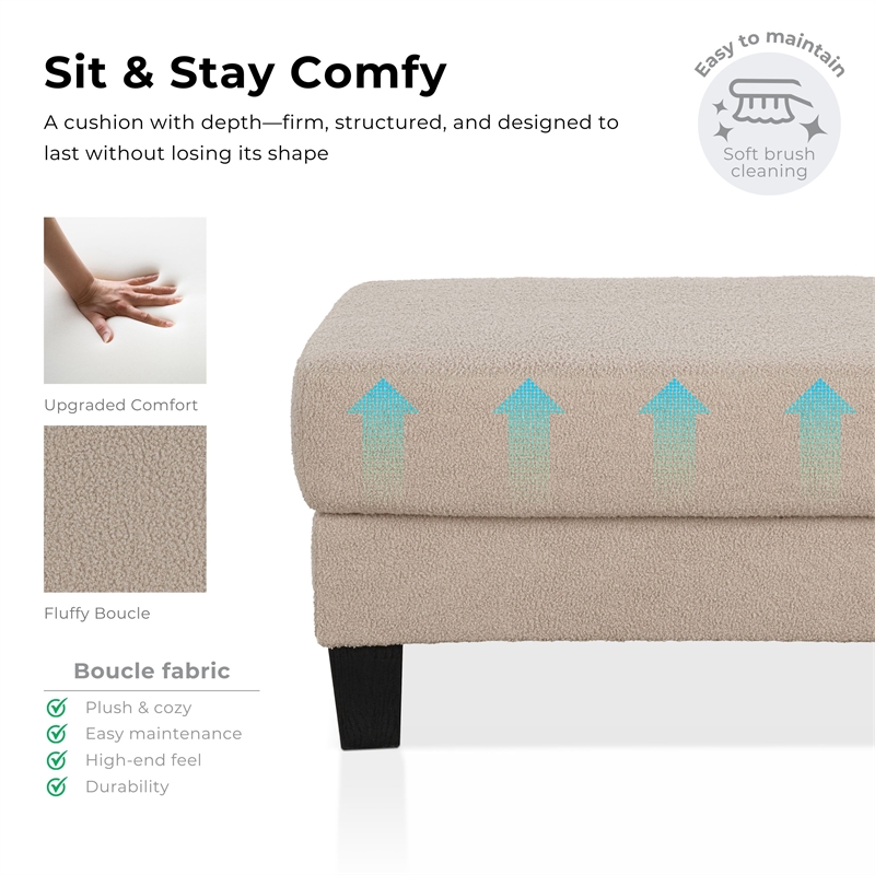Bowery Hill Beige Fabric Storage Ottoman with Lift-Off Lid and Foam
