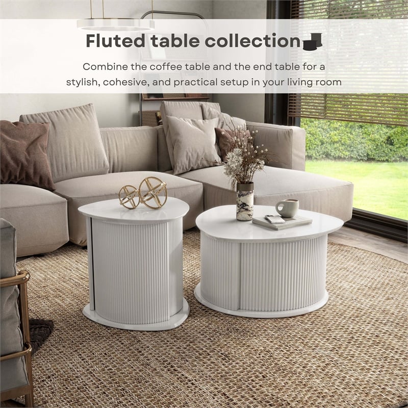 Bowery Hill 2-Piece White Coffee and End Table Set with Storage