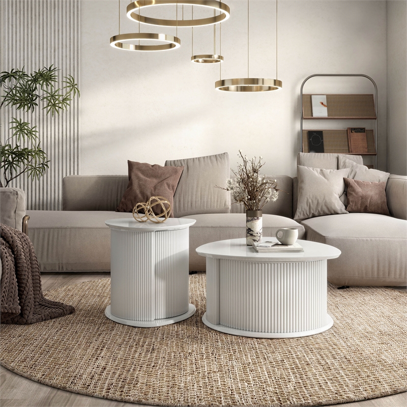 Bowery Hill 2-Piece White Coffee and End Table Set with Storage