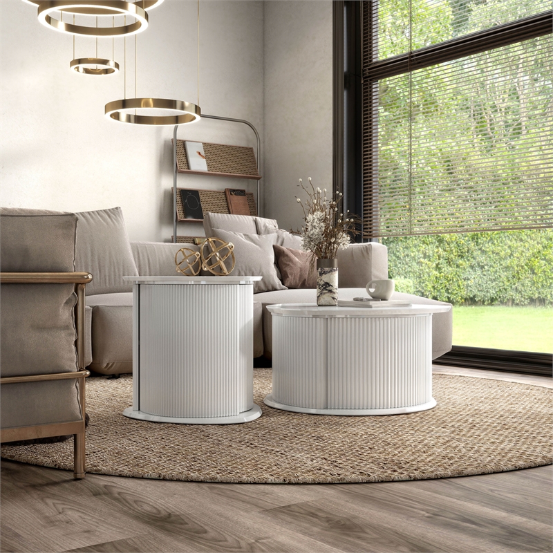 Bowery Hill 2-Piece White Coffee and End Table Set with Storage