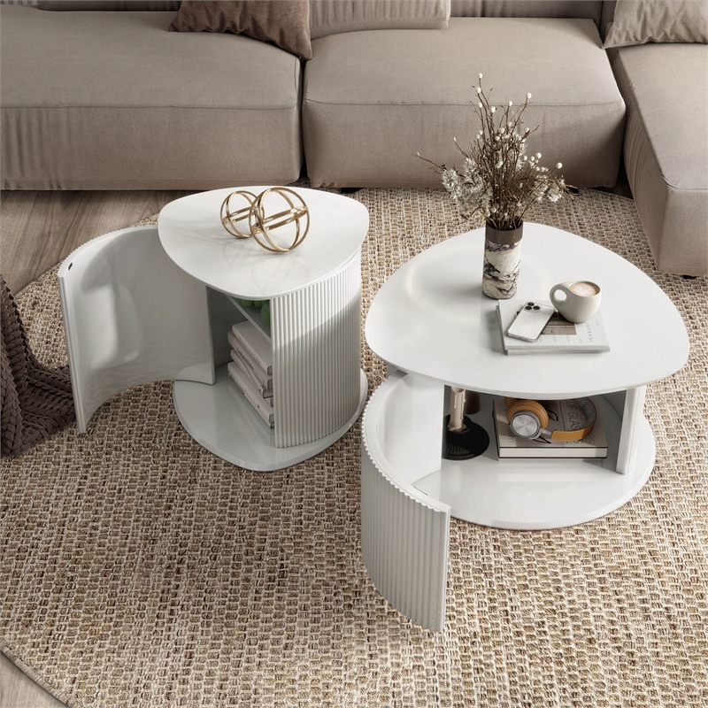 Bowery Hill 2-Piece White Coffee and End Table Set with Storage