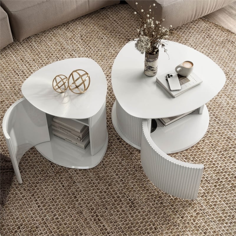 Bowery Hill 2-Piece White Coffee and End Table Set with Storage