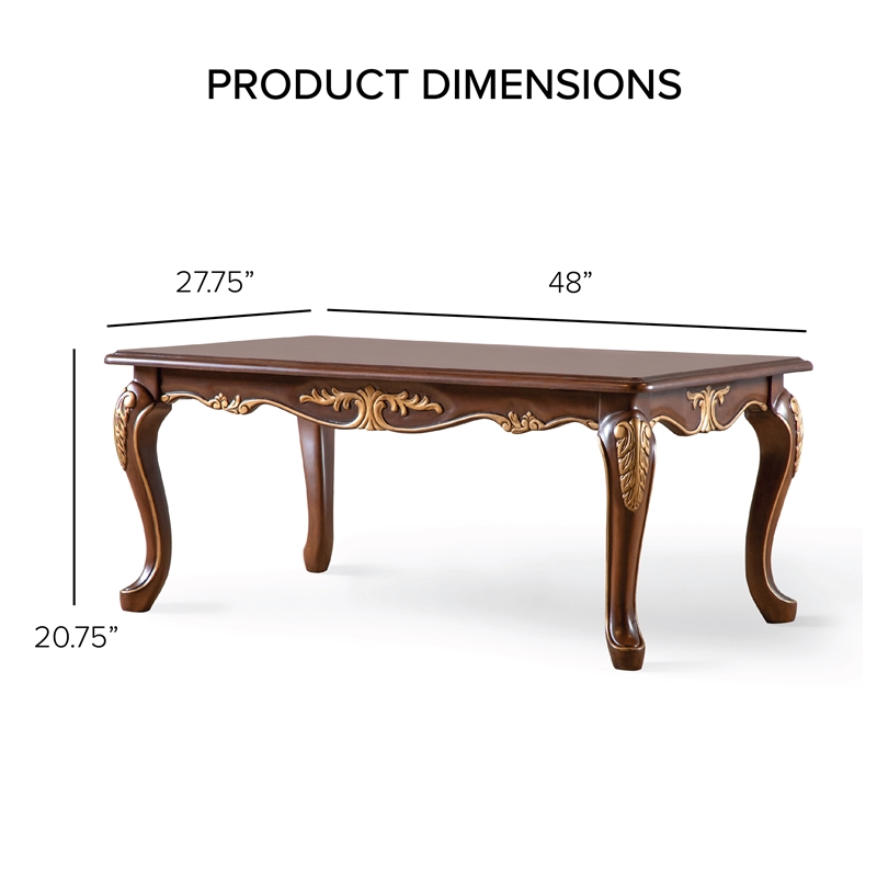 Bowery Hill Wood Coffee Table with Cabriole Legs in Cherry Finish