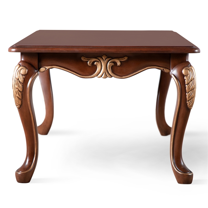 Bowery Hill Wood Coffee Table with Cabriole Legs in Cherry Finish