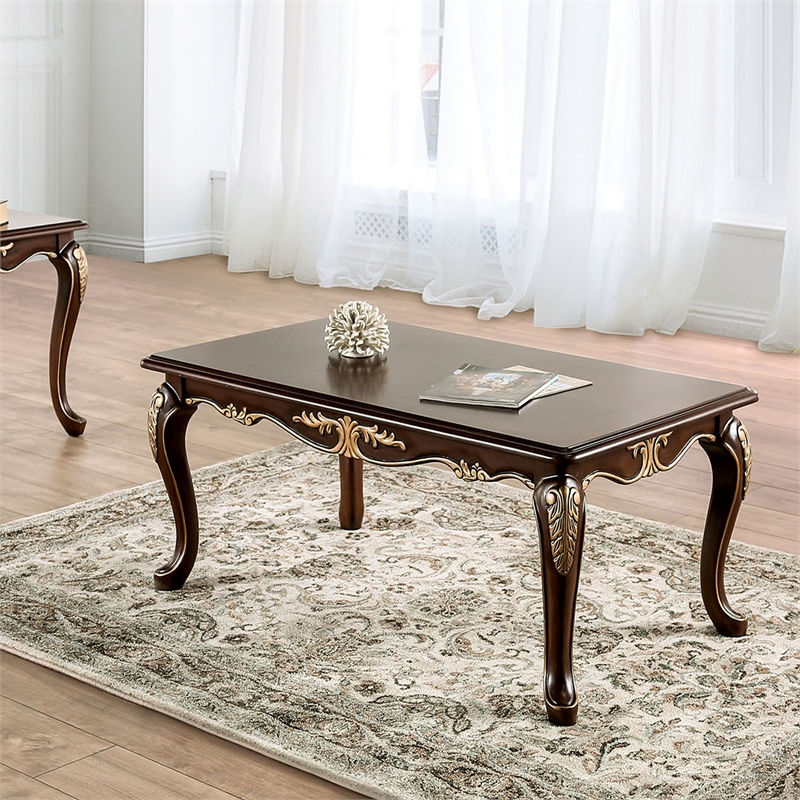 Bowery Hill Wood Coffee Table with Cabriole Legs in Cherry Finish