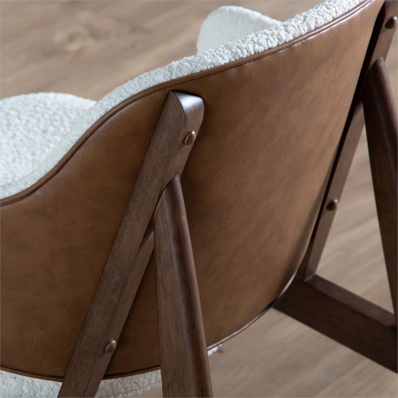 Bowery Hill 2-Piece Side Table and Boucle Fabric Accent Chair in Walnut