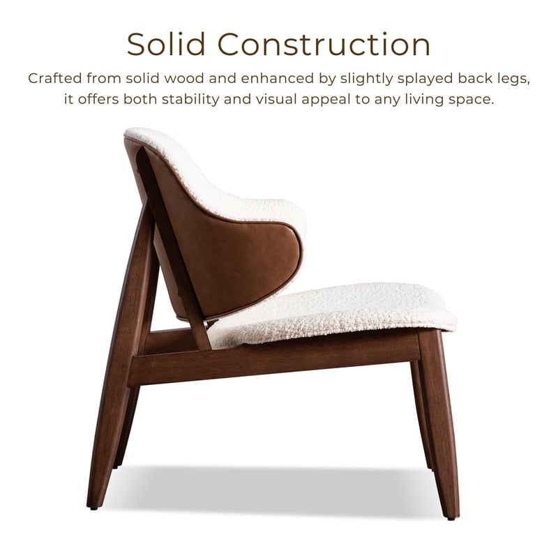 Bowery Hill 2-Piece Side Table and Boucle Fabric Accent Chair in Walnut
