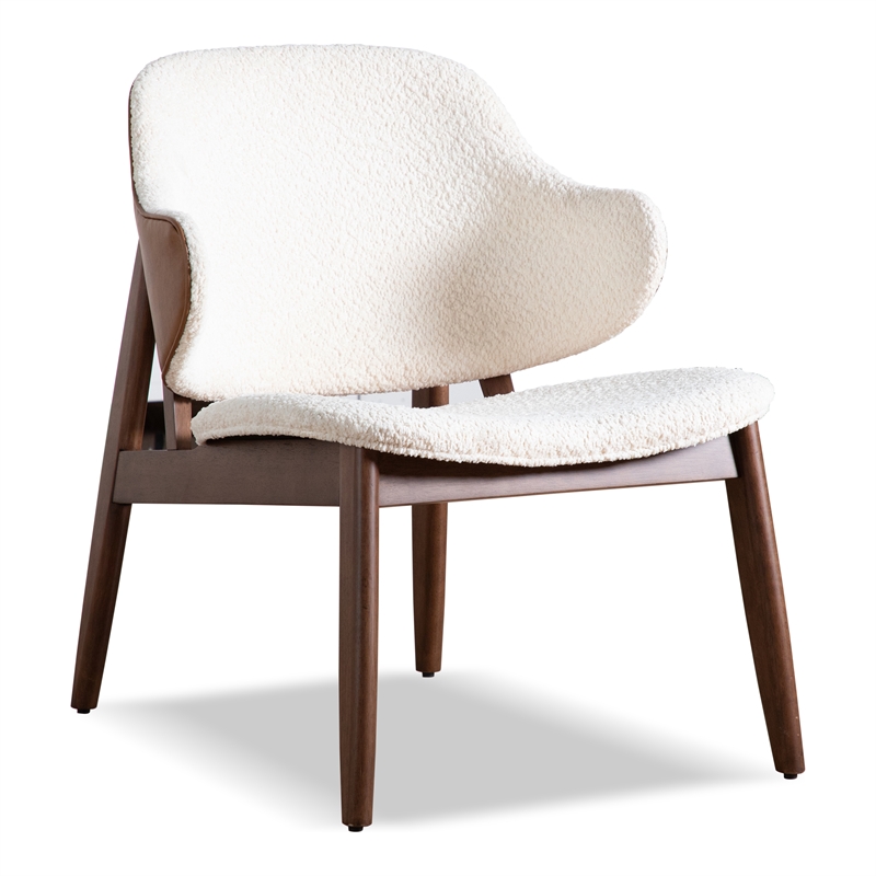 Bowery Hill 2-Piece Side Table and Boucle Fabric Accent Chair in Walnut