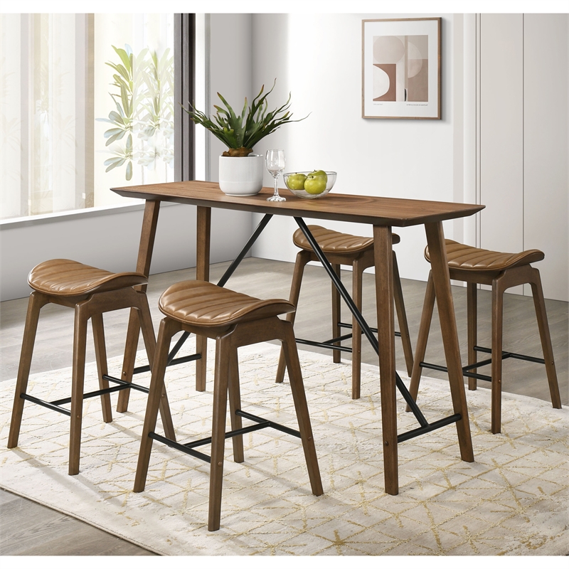 Bowery Hill Walnut 5-Piece Counter Dining Table Set
