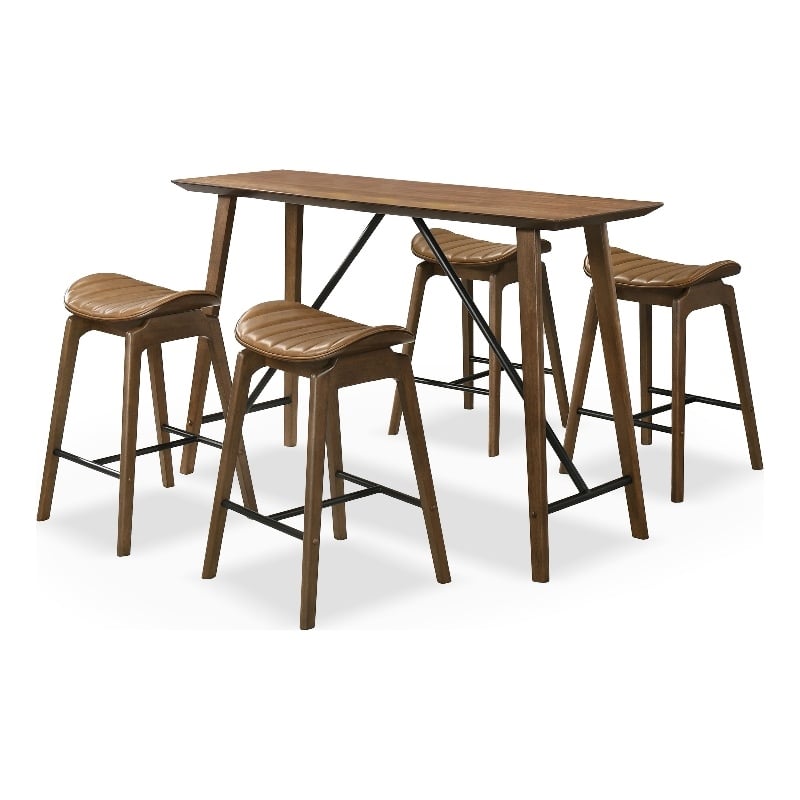 Bowery Hill Walnut 5-Piece Counter Dining Table Set