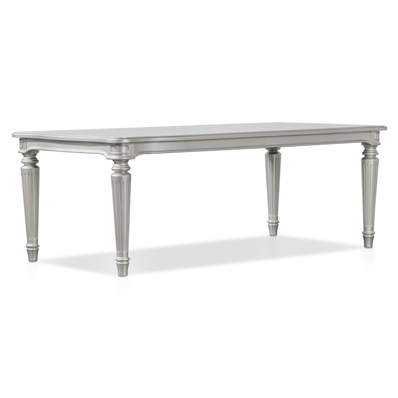 Bowery Hill 7-Piece Dining Table Set with Upholstered Chairs in Silver Finish
