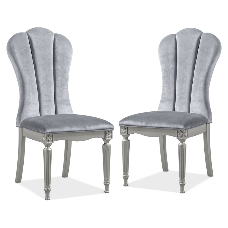 Bowery Hill 7-Piece Dining Table Set with Upholstered Chairs in Silver Finish