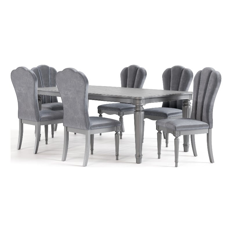 Bowery Hill 7-Piece Dining Table Set with Upholstered Chairs in Silver Finish