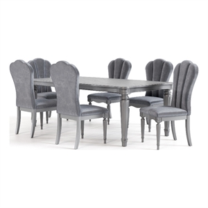 Bowery Hill 7-Piece Dining Table Set with Upholstered Chairs in Silver Finish