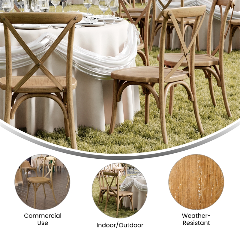 Bowery Hill Resin Cross Back Chair in Chestnut for Indoor/Outdoor Use