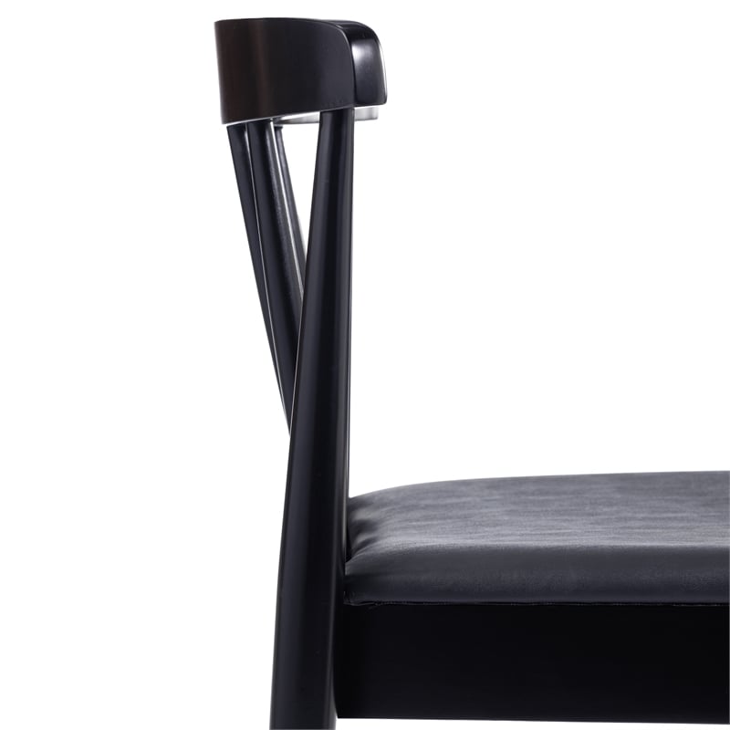 Bowery Hill Solid Wood Dining Chair with Vinyl Padded Seat in Black