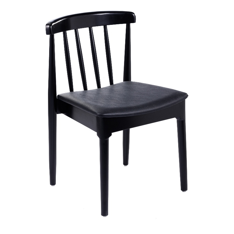 Bowery Hill Solid Wood Dining Chair with Vinyl Padded Seat in Black