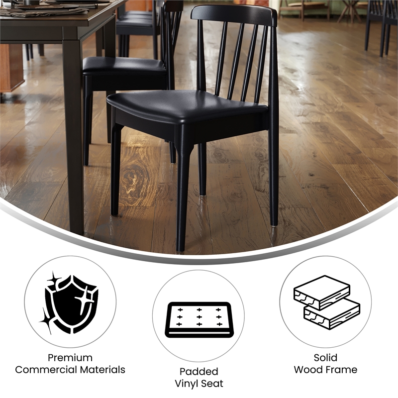 Bowery Hill Solid Wood Dining Chair with Vinyl Padded Seat in Black