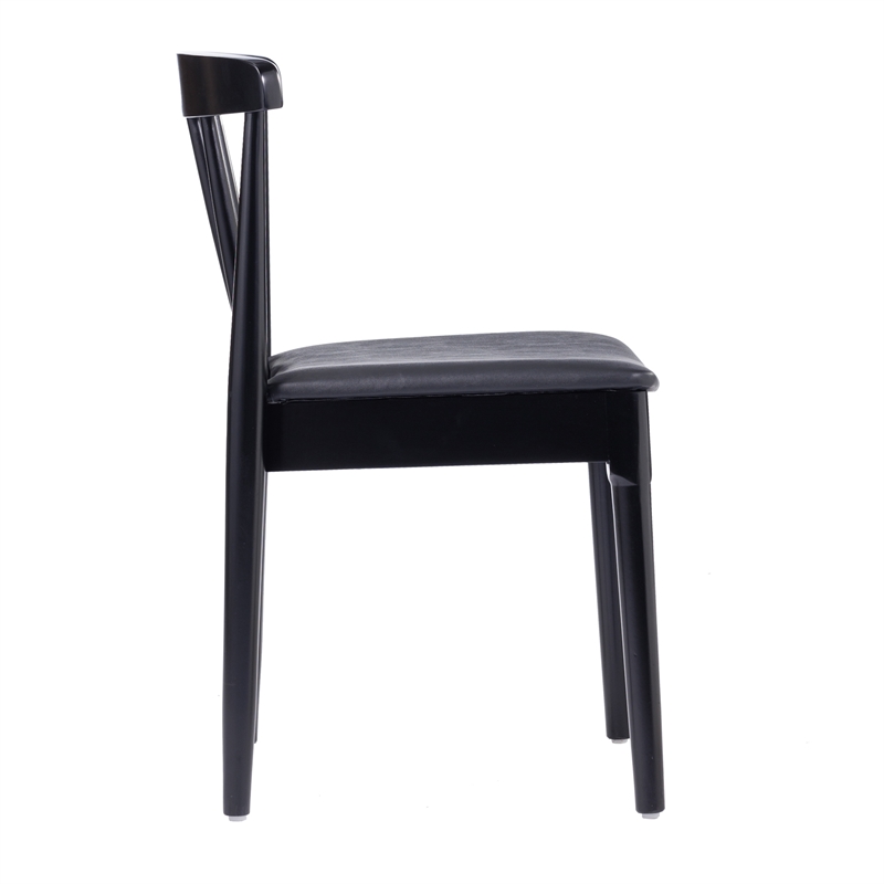 Bowery Hill Solid Wood Dining Chair with Vinyl Padded Seat in Black