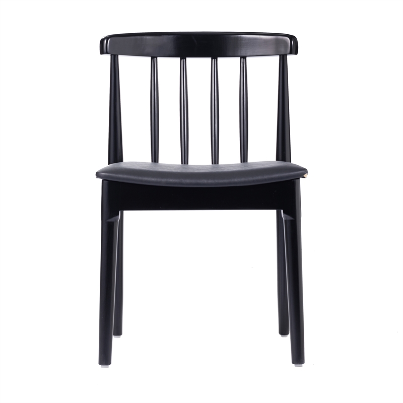 Bowery Hill Solid Wood Dining Chair with Vinyl Padded Seat in Black