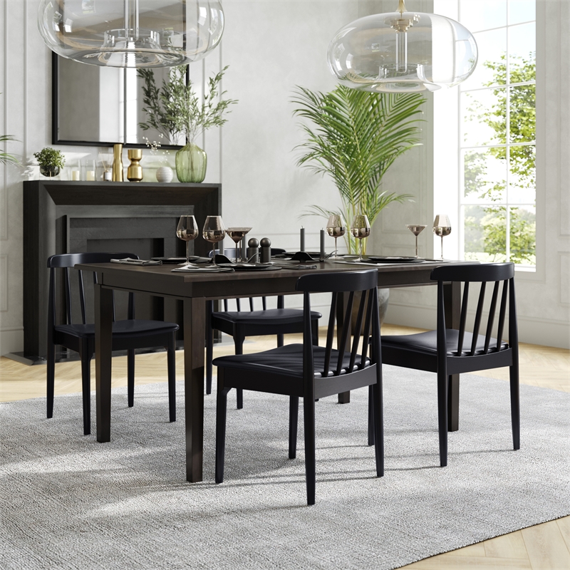 Bowery Hill Solid Wood Dining Chair with Vinyl Padded Seat in Black