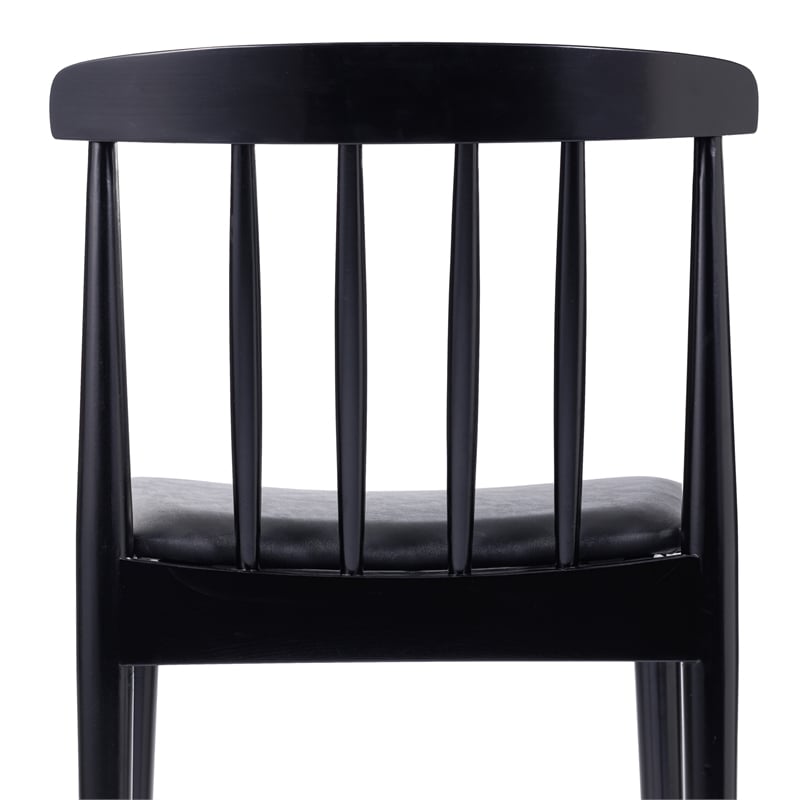 Bowery Hill Solid Wood Dining Chair with Vinyl Padded Seat in Black