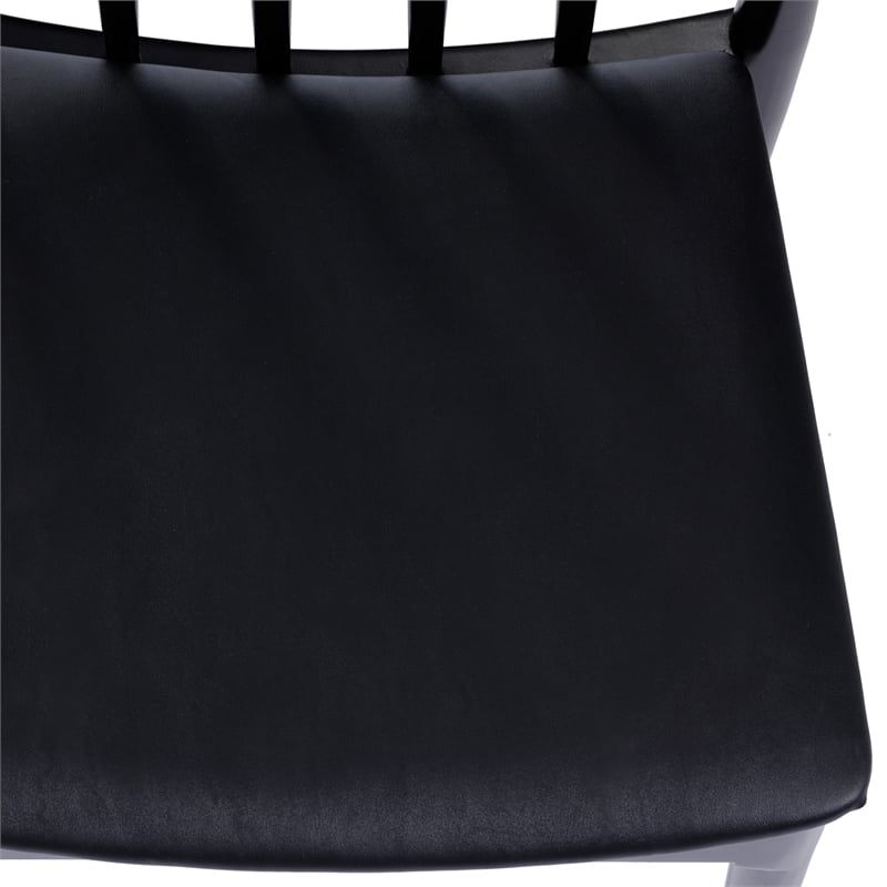 Bowery Hill Solid Wood Dining Chair with Vinyl Padded Seat in Black