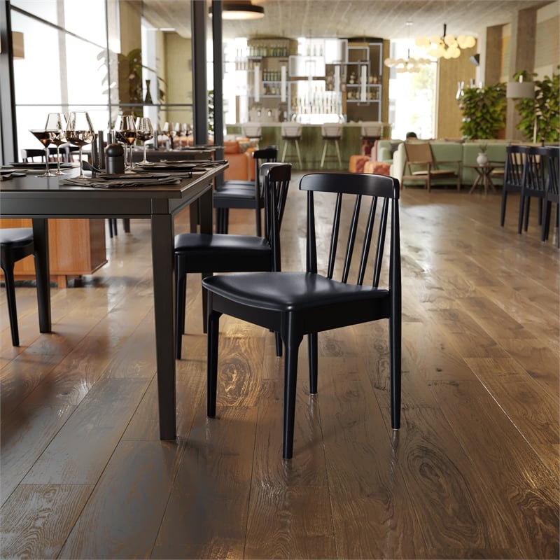 Bowery Hill Solid Wood Dining Chair with Vinyl Padded Seat in Black