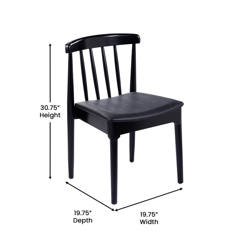 Bowery Hill Solid Wood Dining Chair with Vinyl Padded Seat in Black