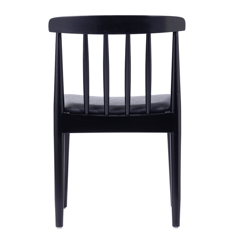 Bowery Hill Solid Wood Dining Chair with Vinyl Padded Seat in Black