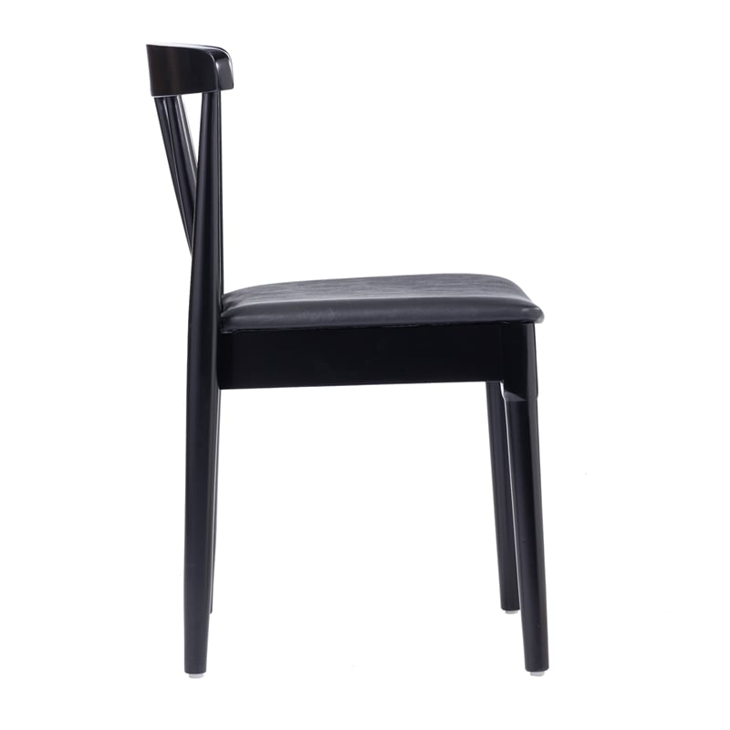 Bowery Hill Solid Wood Dining Chair with Vinyl Padded Seat in Black