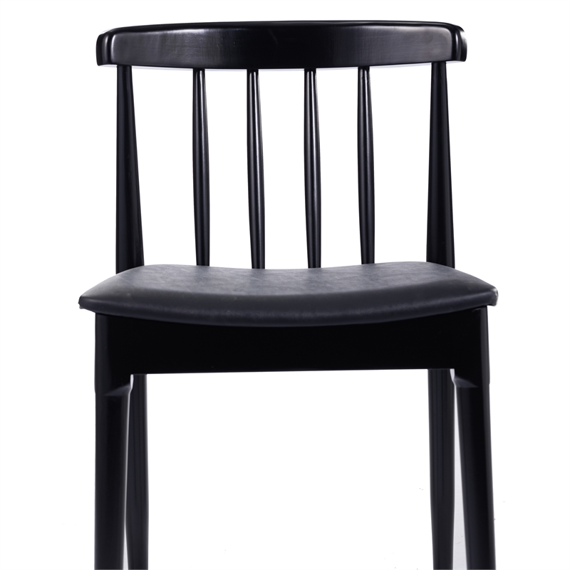 Bowery Hill Solid Wood Dining Chair with Vinyl Padded Seat in Black