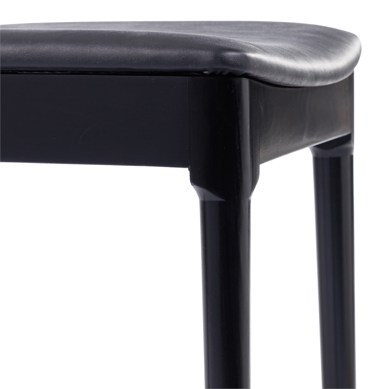Bowery Hill Solid Wood Dining Chair with Vinyl Padded Seat in Black