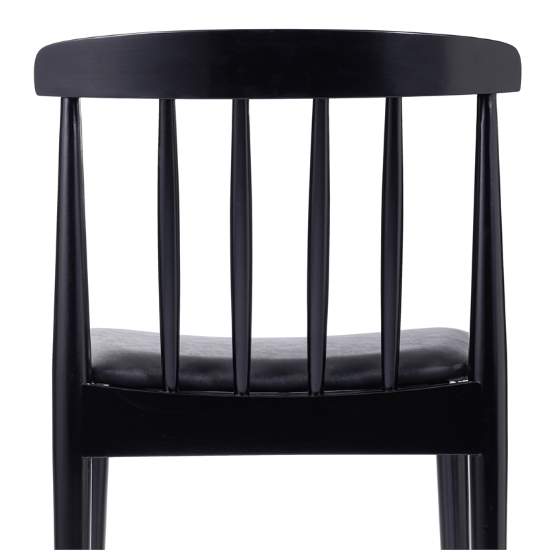 Bowery Hill Solid Wood Dining Chair with Vinyl Padded Seat in Black