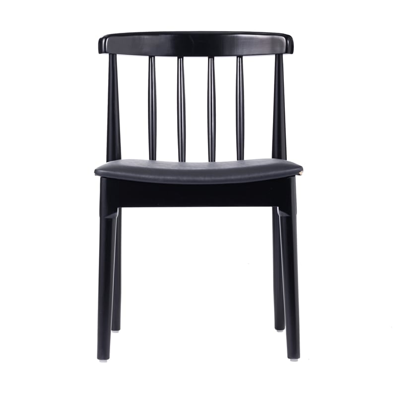 Bowery Hill Solid Wood Dining Chair with Vinyl Padded Seat in Black