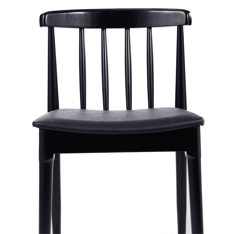 Bowery Hill Solid Wood Dining Chair with Vinyl Padded Seat in Black
