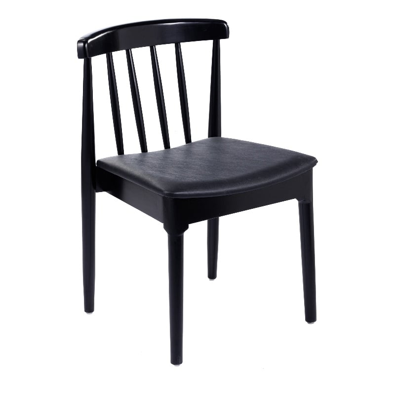 Bowery Hill Solid Wood Dining Chair with Vinyl Padded Seat in Black