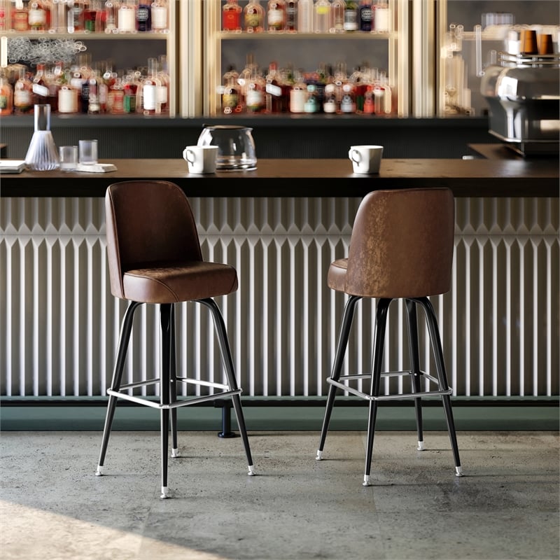 Bowery Hill Metal Bar Stool with Swivel Vinyl Bucket Seat in Weathered Brown
