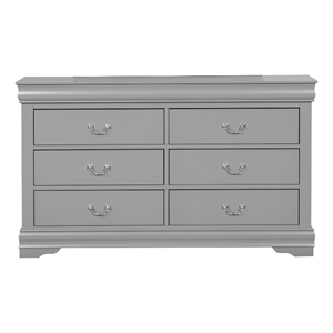 Bowery Hill Solid Wood 6-Drawer Dresser in Gray Finish
