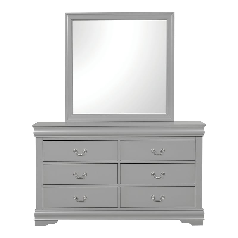Bowery Hill Solid Wood 6-Drawer Dresser and Mirror Set in Gray Finish