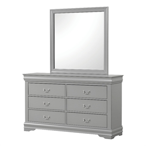 Bowery Hill Solid Wood 6-Drawer Dresser and Mirror Set in Gray Finish