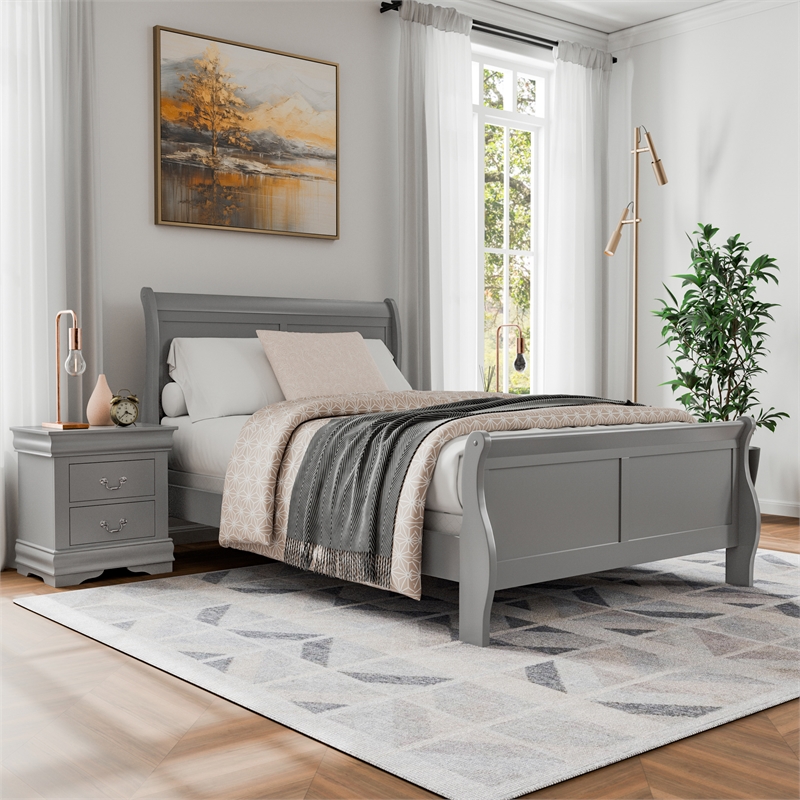 Bowery Hill Solid Wood 2-Piece Full Bedroom Set in Gray Finish