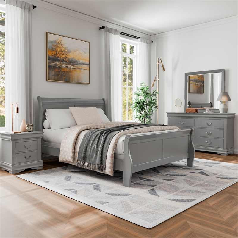 Bowery Hill 4-Piece Queen Bedroom Set in Gray Solid Wood