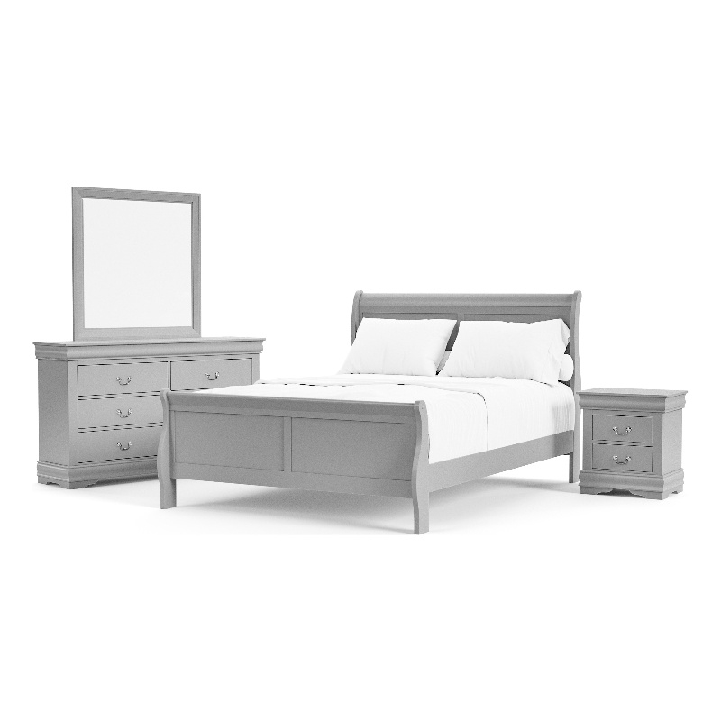 Bowery Hill 4-Piece Queen Bedroom Set in Gray Solid Wood