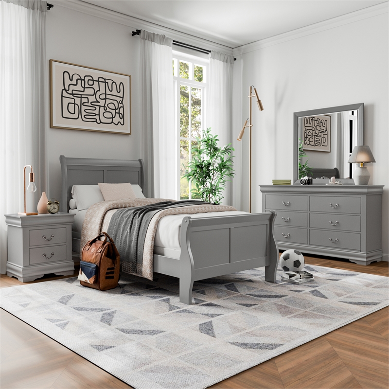 Bowery Hill 4-Piece Twin Bedroom Set in Gray Solid Wood