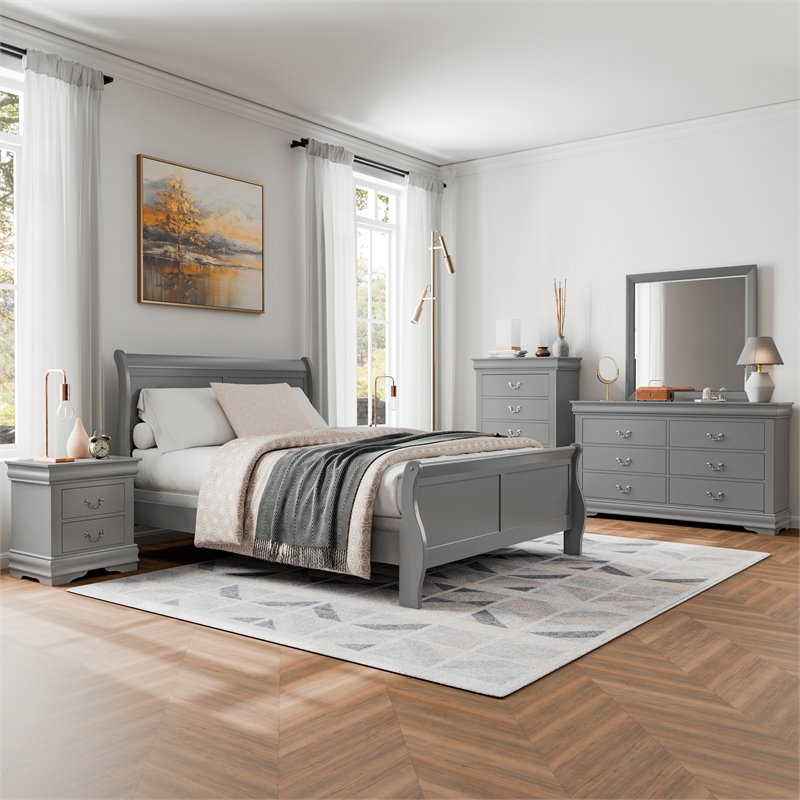 Bowery Hill 6-Piece Queen Bedroom Set in Gray Solid Wood