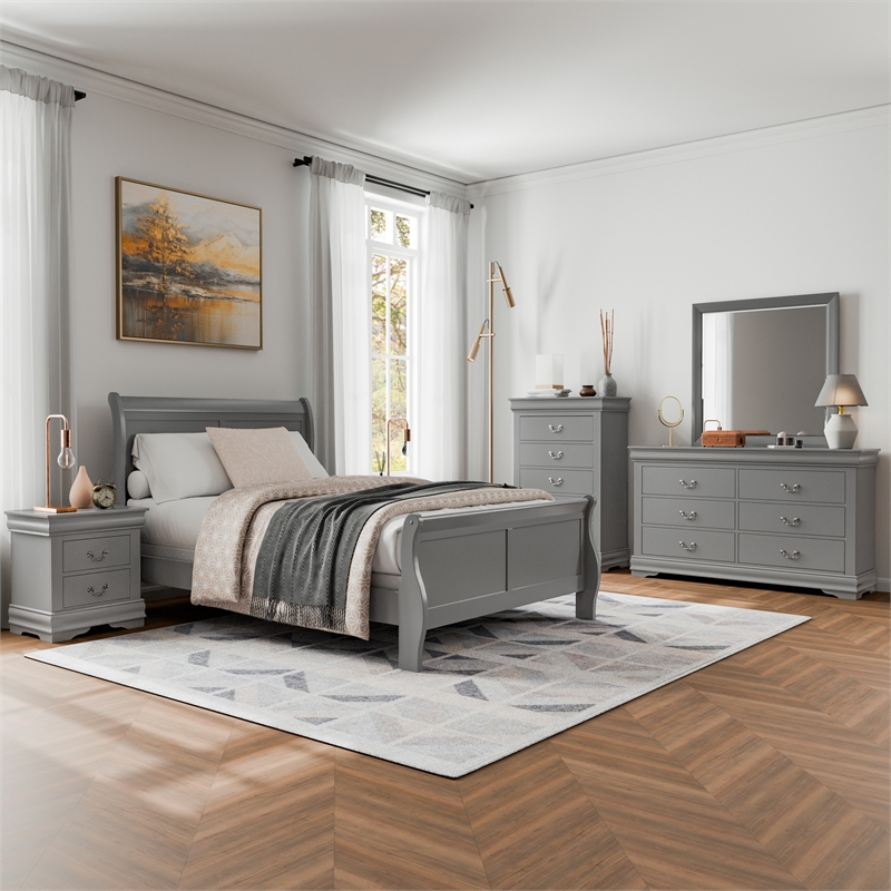Bowery Hill 6-Piece Full Bedroom Set in Gray Solid Wood
