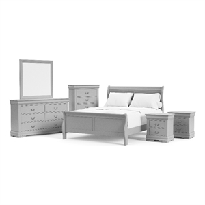 Bowery Hill 6-Piece Full Bedroom Set in Gray Solid Wood
