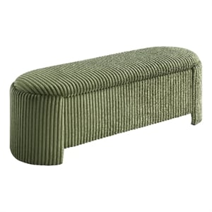 Bowery Hill Corduroy Fabric Storage Bench in Green with Lift-Top Functionality